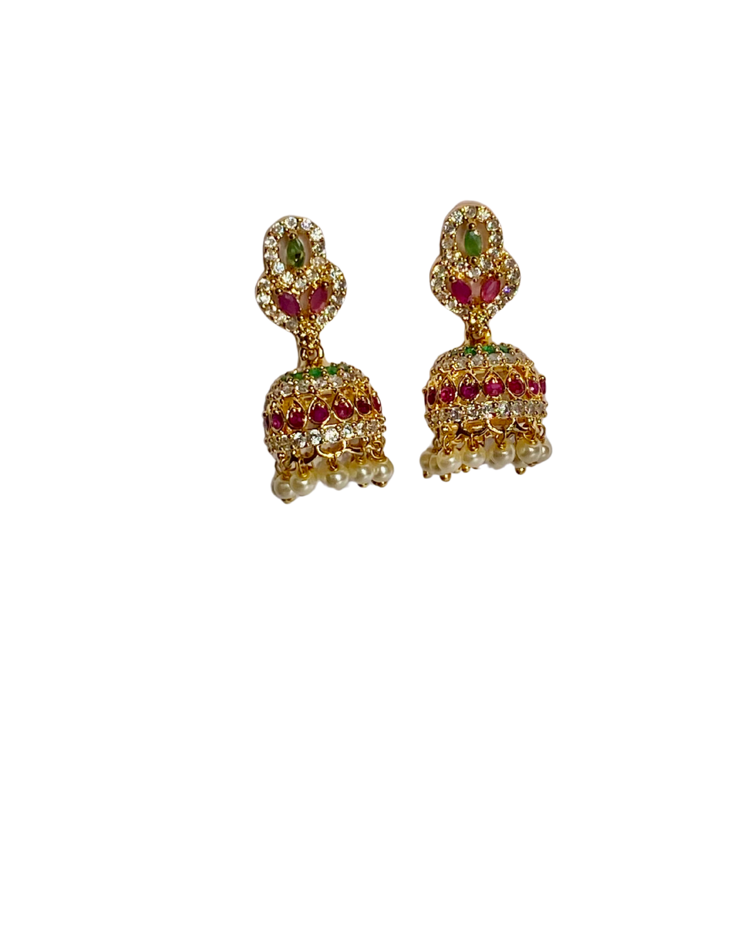 royal ruby & emerald pearl drop jhumka earrings royal ruby & emerald pearl drop jhumka earrings