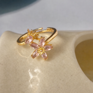 Home pink crystal blossom adjustable ring